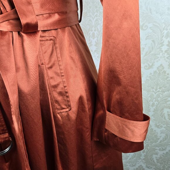 Bebe Size Medium Burnt Orange Double Breasted Trench Coat Belt Pockets Flared - Picture 5 of 16